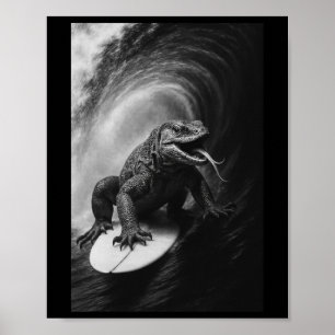Póster Monitor de surf divertido Lizar Selfie Surfboard R