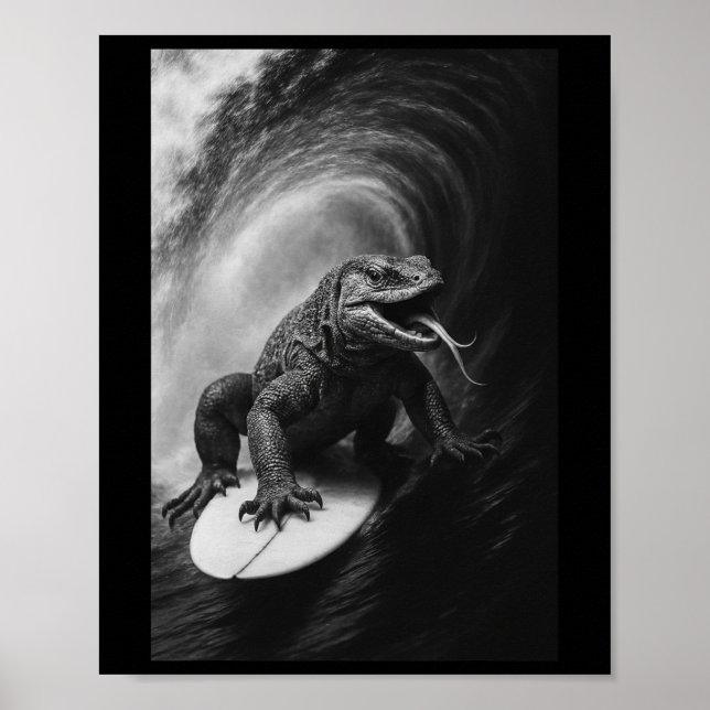 Póster Monitor de surf divertido Lizar Selfie Surfboard R (Frente)