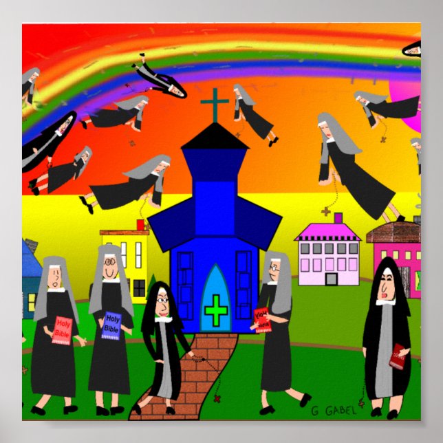 Póster Monjas caprichosas de tela "Monjas voladoras" (Frente)
