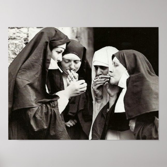 Póster Monjas Fumando fotografía de época XS (Frente)