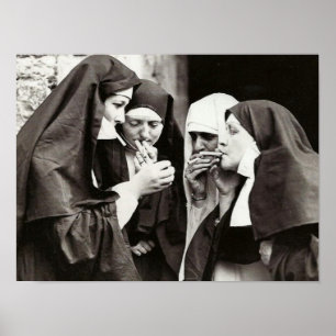 Póster Monjas fumando fotografía vintage 16x12in