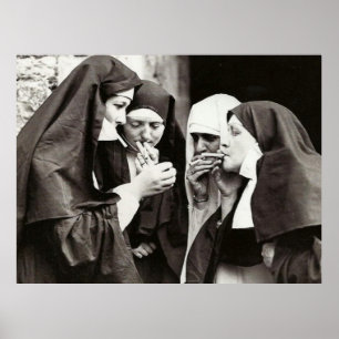 Póster Monjas fumando fotografía vintage grande