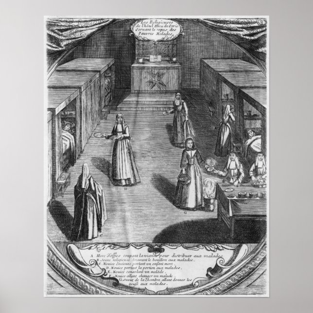 Póster Monjas sirviendo comida a los pacientes en el (Frente)