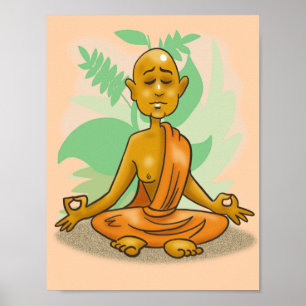Póster Monje budista en meditación