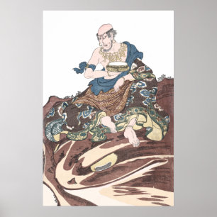 Póster Monje budista inmortal de Ukiyo-e en una cabeza de