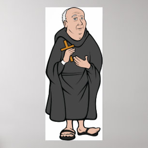 Póster Monje Con Una Cruz Religiosa