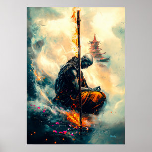 Póster Monje del Zenfire - El camino de las llamas eterna