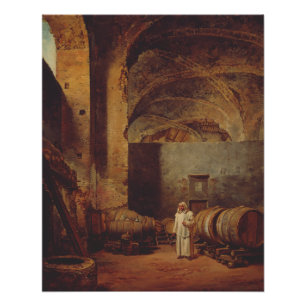 Póster Monje en una ruina de bodega de vinos