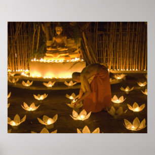 Póster Monjes encendiendo khom lanzan velas y lámparas pa