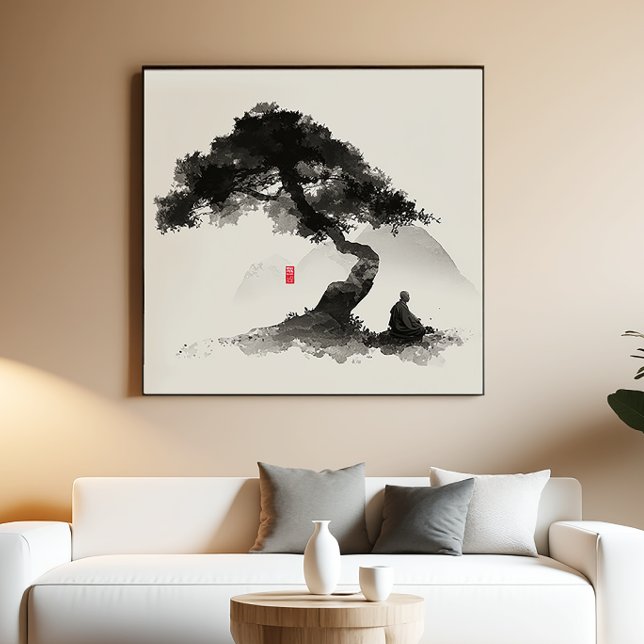 Póster Monk & Pine - Zen Ink Wall Art - Minimal Decor (Subido por el creador)