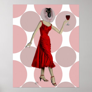 Póster Monkey in Red Dress with wine