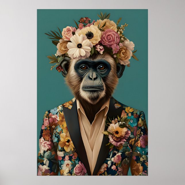 Póster Monkey In Suit Poster, Monkey Portrait, Monkey Oil (Frente)