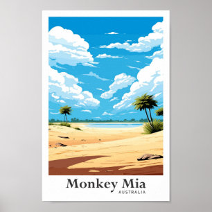 Póster Monkey Mia Australia Ilustracion de viaje vintage