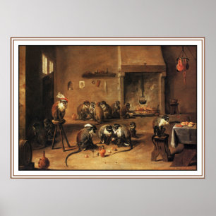 Póster Monkey Poster Print: Monkeys in Kitchen by Tenier