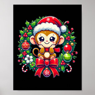 Póster Monkey Santa Hat Navidades navidades
