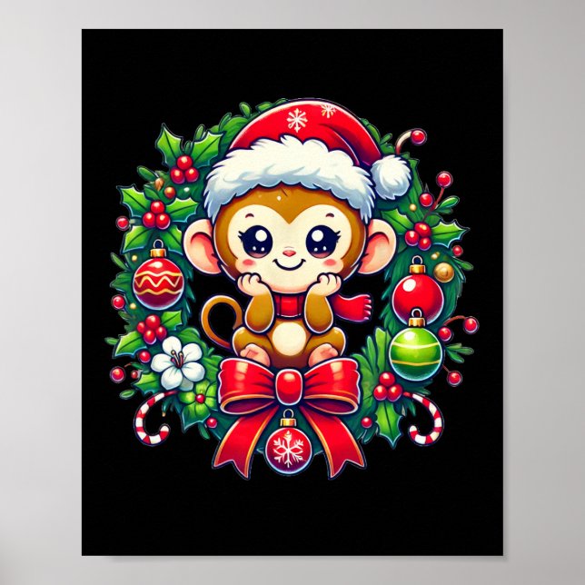 Póster Monkey Santa Hat Navidades navidades (Frente)
