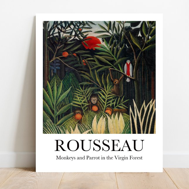 Póster Monkeys and Parrot Virgin Forest Henri Rousseau (Jungle Adventure: Rousseau's Monkeys & Parrot! Vibrant art poster)