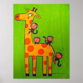 Póster Monkeys Playing with Giraffe