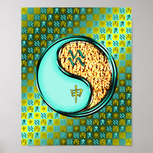 Póster Mono acuario y fuego