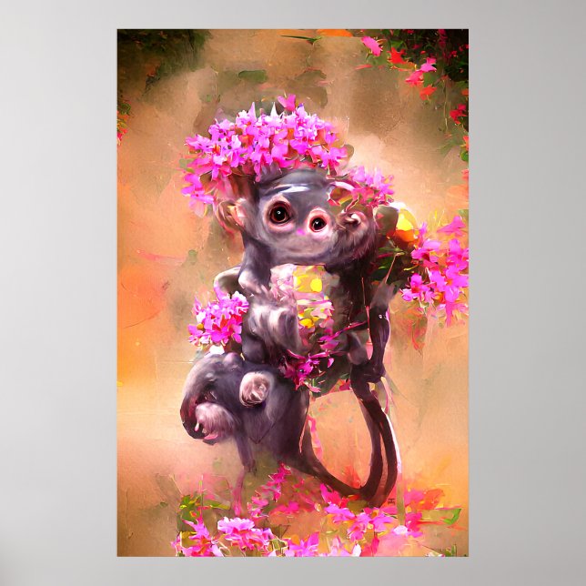 Póster Mono bebé con Poster de flores (Frente)