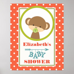 Póster Mono bebé con un Baby Shower pacificador