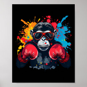 Póster Mono boxeador con guantes de boxeo kickboxing dive
