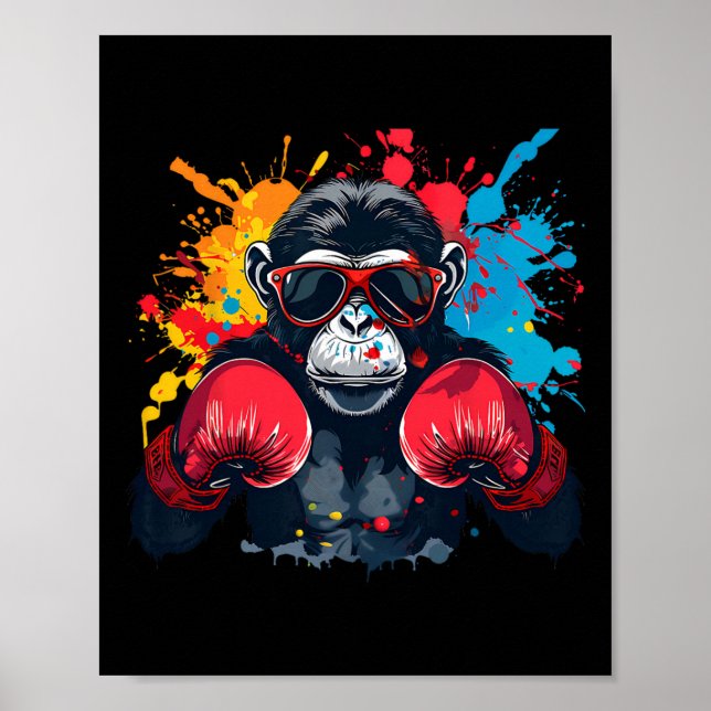 Póster Mono boxeador con guantes de boxeo kickboxing dive (Frente)