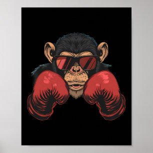 Póster Mono Boxeador Con Guantes De Boxeo Kickboxing Grac