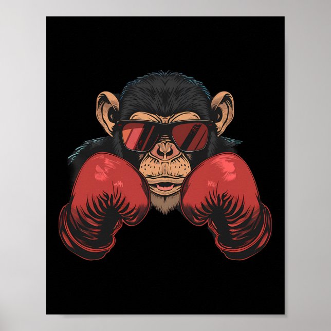 Póster Mono Boxeador Con Guantes De Boxeo Kickboxing Grac (Frente)
