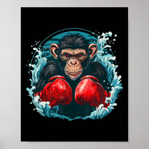 Póster Mono Boxeador Con Guantes De Boxeo Kickboxing Grac