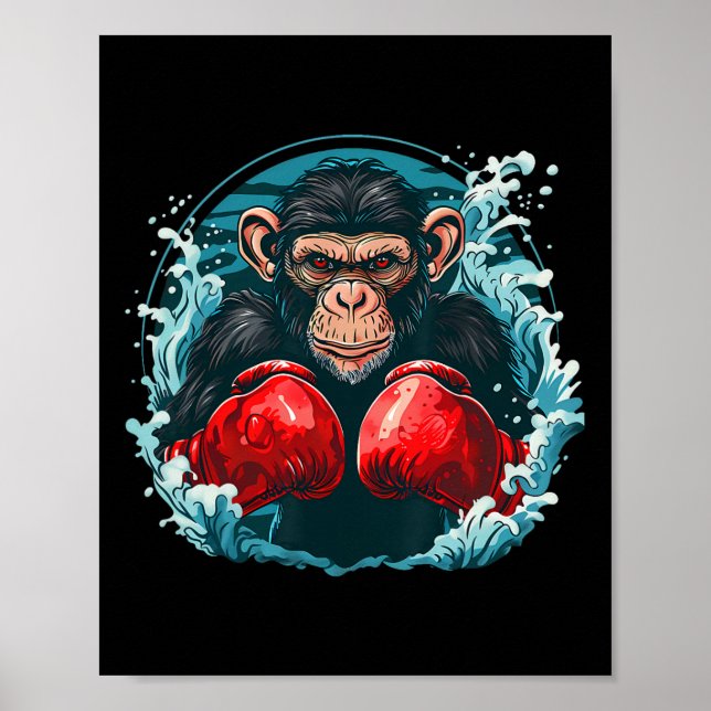 Póster Mono Boxeador Con Guantes De Boxeo Kickboxing Grac (Frente)