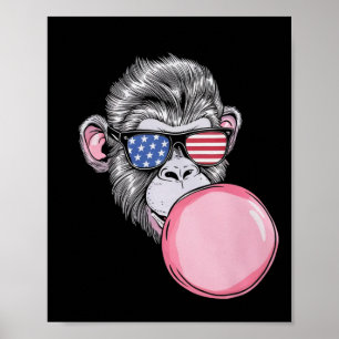 Póster Mono con gafas de sol de bandera americana regalo