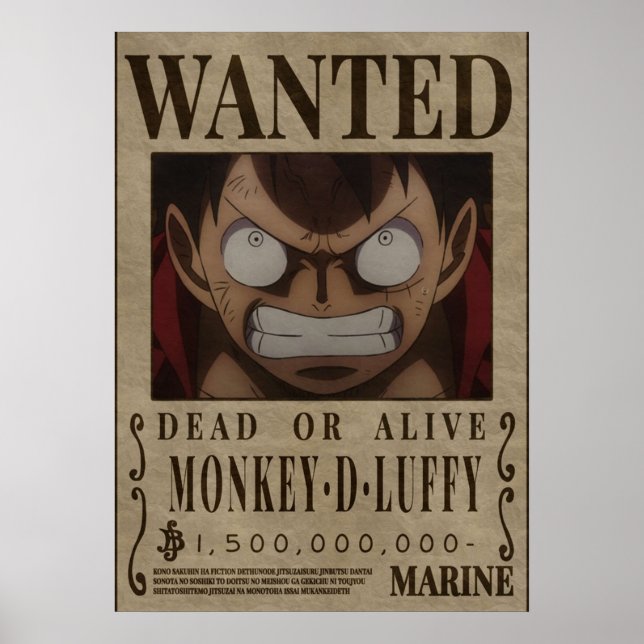 Póster Mono D Luffy Un Bounty Piece Buscado (Frente)
