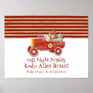 Póster Mono de calcetín retro con regalos de bomberos par