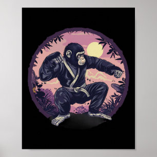 Póster Mono de karate Luna de la naturaleza Mma Kickboxin