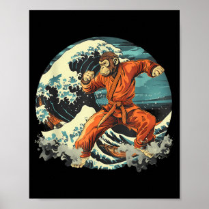 Póster Mono de Karate Ondas Amante del Mono Taekwondo Mar
