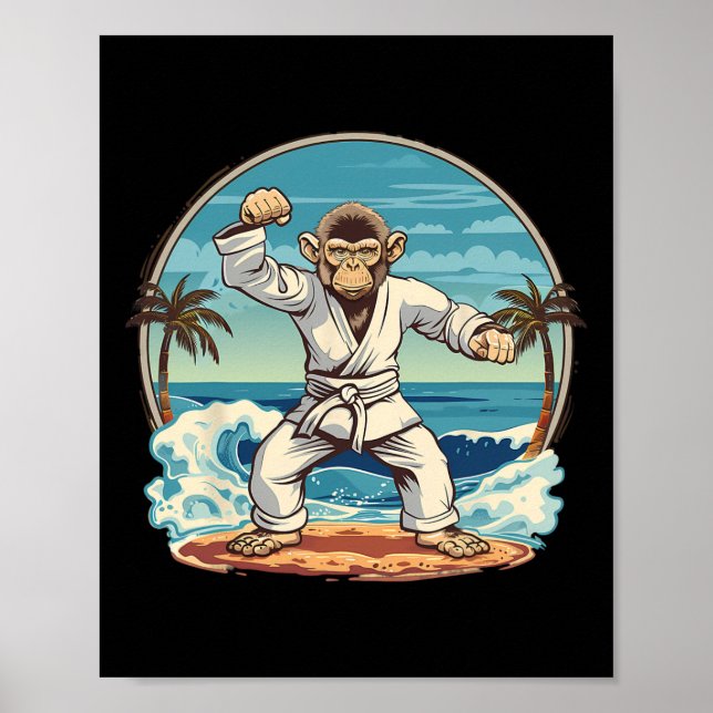 Póster Mono de Karate Playa Kickboxing Jiu-jitsu Mma Mart (Frente)