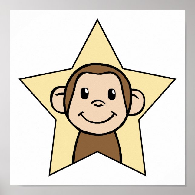 Póster Mono de pinza de Personalizado con estrella de son (Frente)