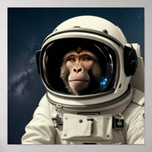 Póster mono de simio en el espacio