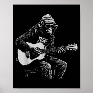 Póster Mono divertido amante de la música de guitarra acú