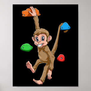 Póster Mono divertido de escalada en bloque y escalada en