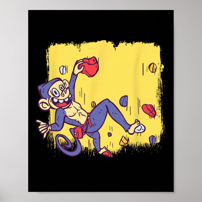 Póster Mono Divertido de Escalada en Bloques y Roca (Frente)