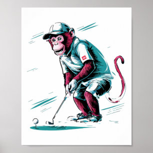 Póster Mono Divertido Jugando Golf Mono Golfista Divertid