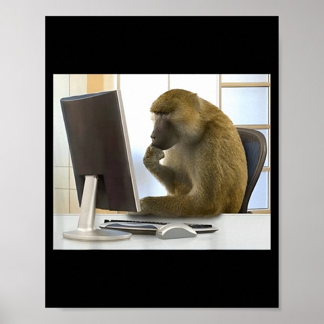 Póster Mono Divertido Pensando Meme Oficina Simio Curioso (Frente)