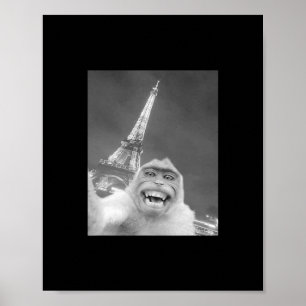 Póster Mono Divertido Selfie Torre Eiffel En París Hombre