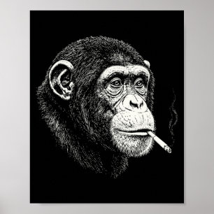 Póster Mono fumador divertido _ meme de mono y2k vintage