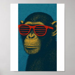 Póster Mono Genial con Gafas de Sol Rojas