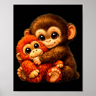 Póster Mono golpeando con oso de peluche abrazando meme d