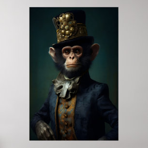 Póster Mono impreso aristocrático, animal renacentista