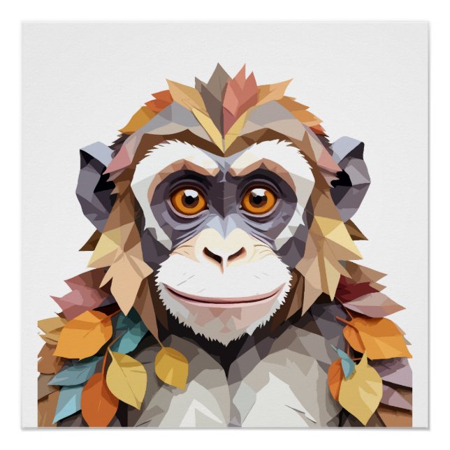 Póster Mono juguetón Adorable Diversión Animal Colorful J (Anverso)